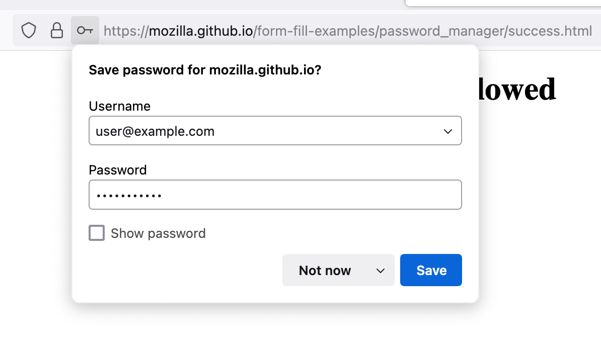 The save password dialog in Firefox today